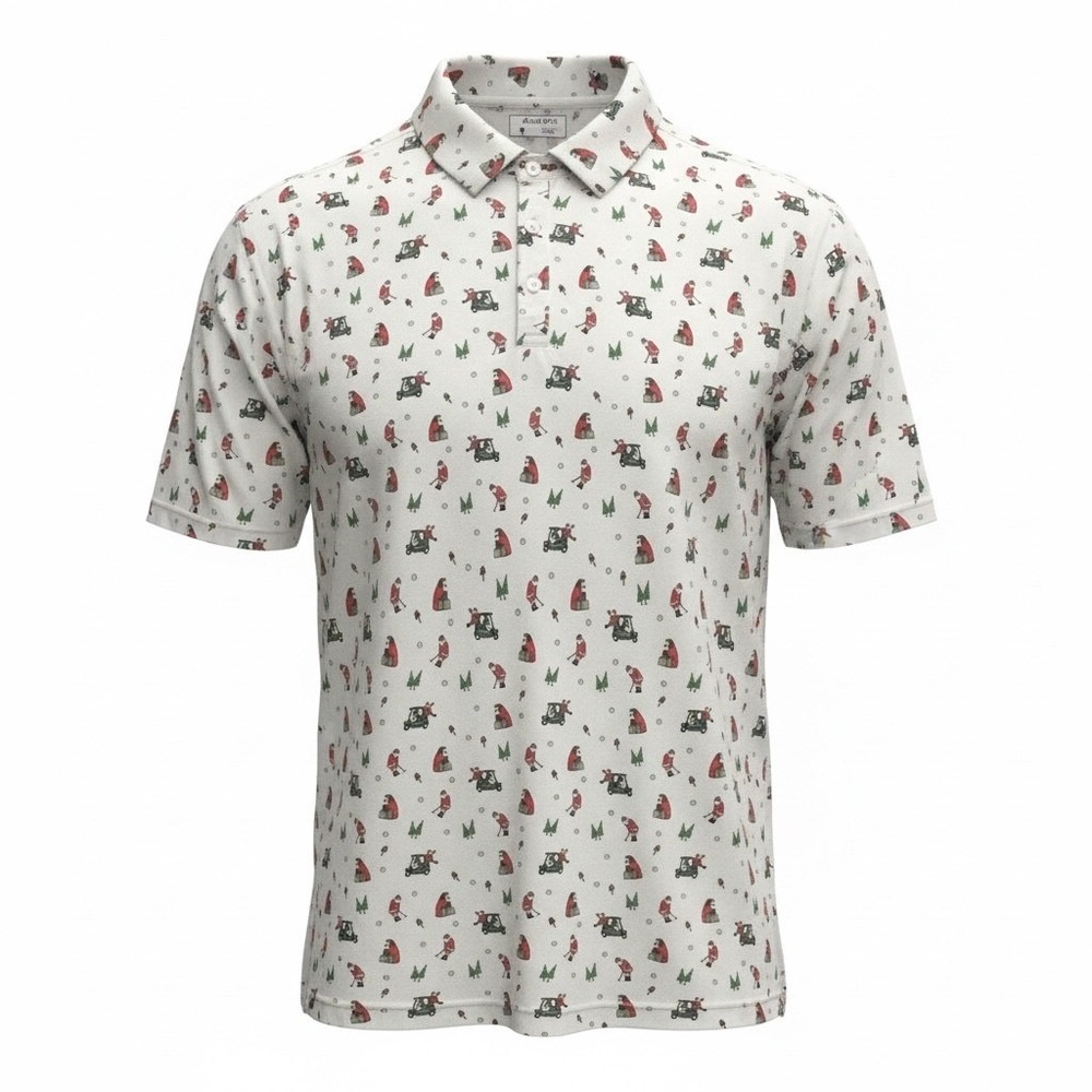 Yatta Golf Mens 2XL Christmas Santa Golf Polo Shirt White Performance Stretch